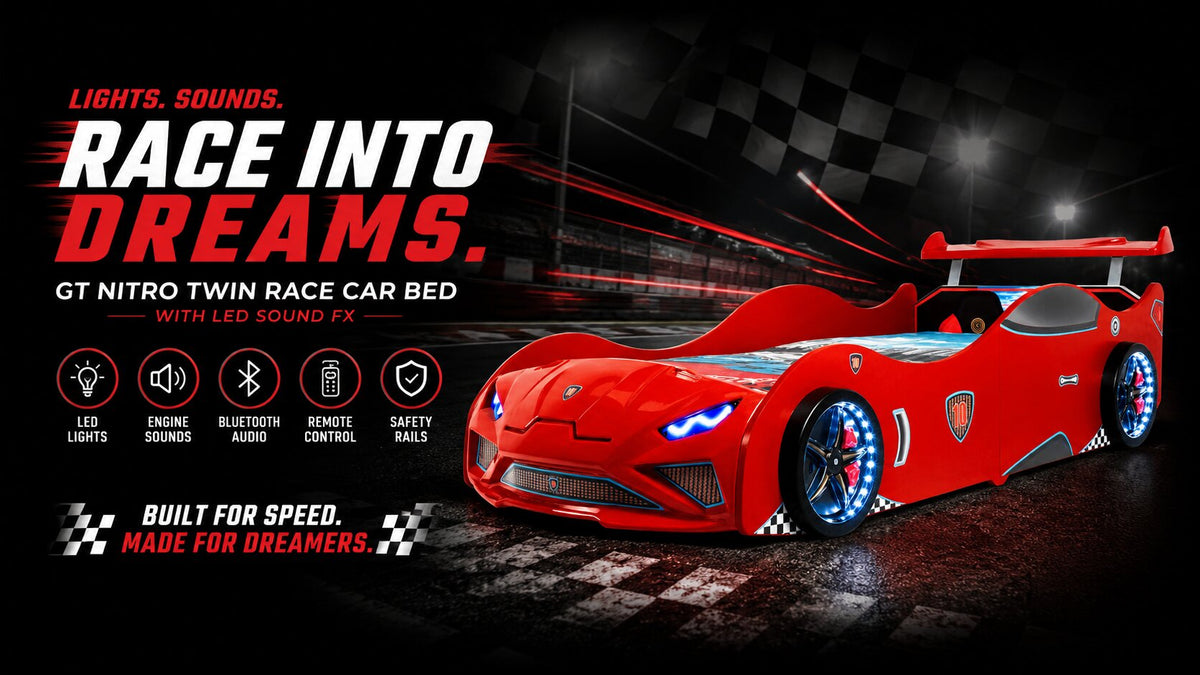GT NITRO Twin Race Car Bed with LED Lights & Engine Sounds