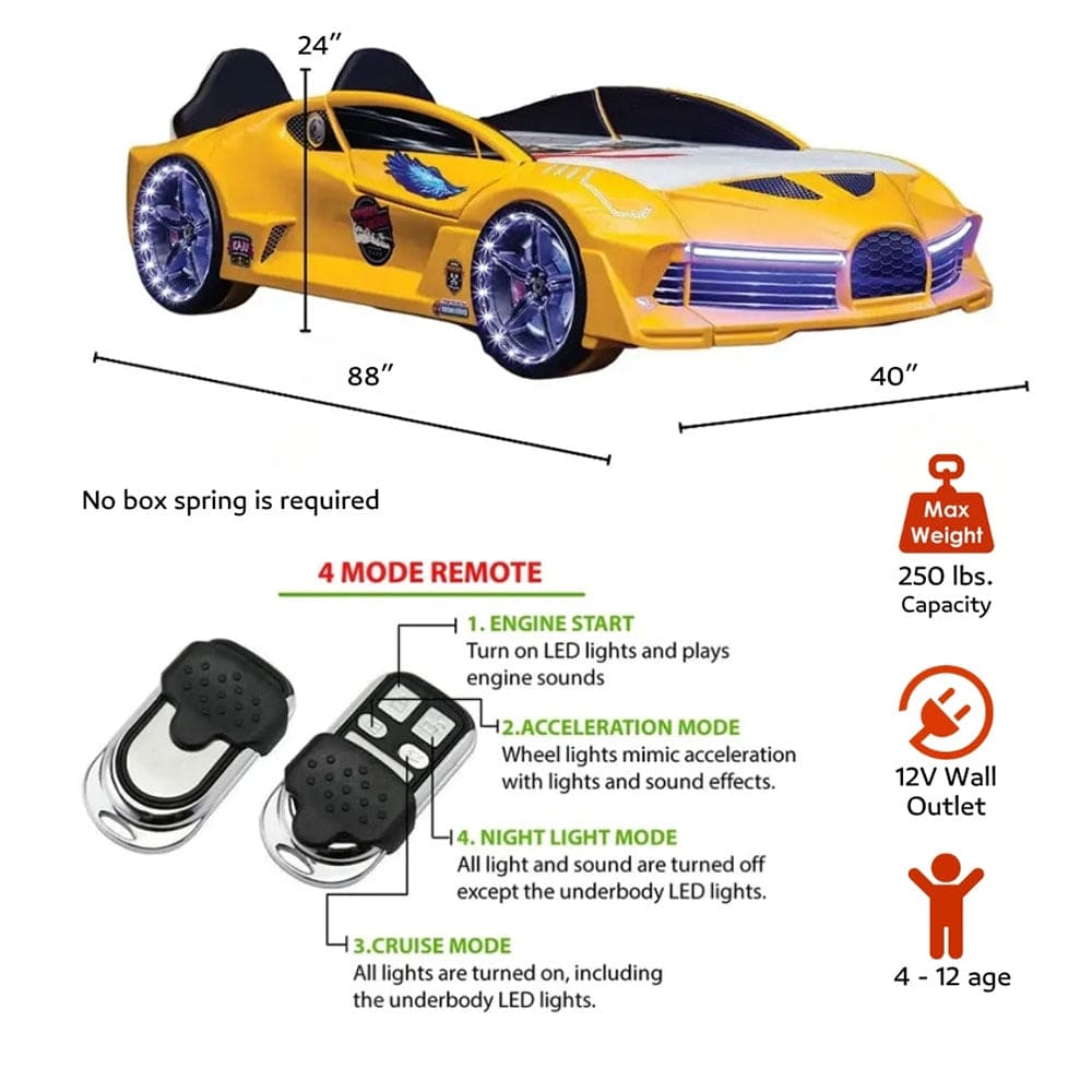 AERO EXTREME Twin Race Car Bed: Performance LED Lighting & Immersive Sound Technology