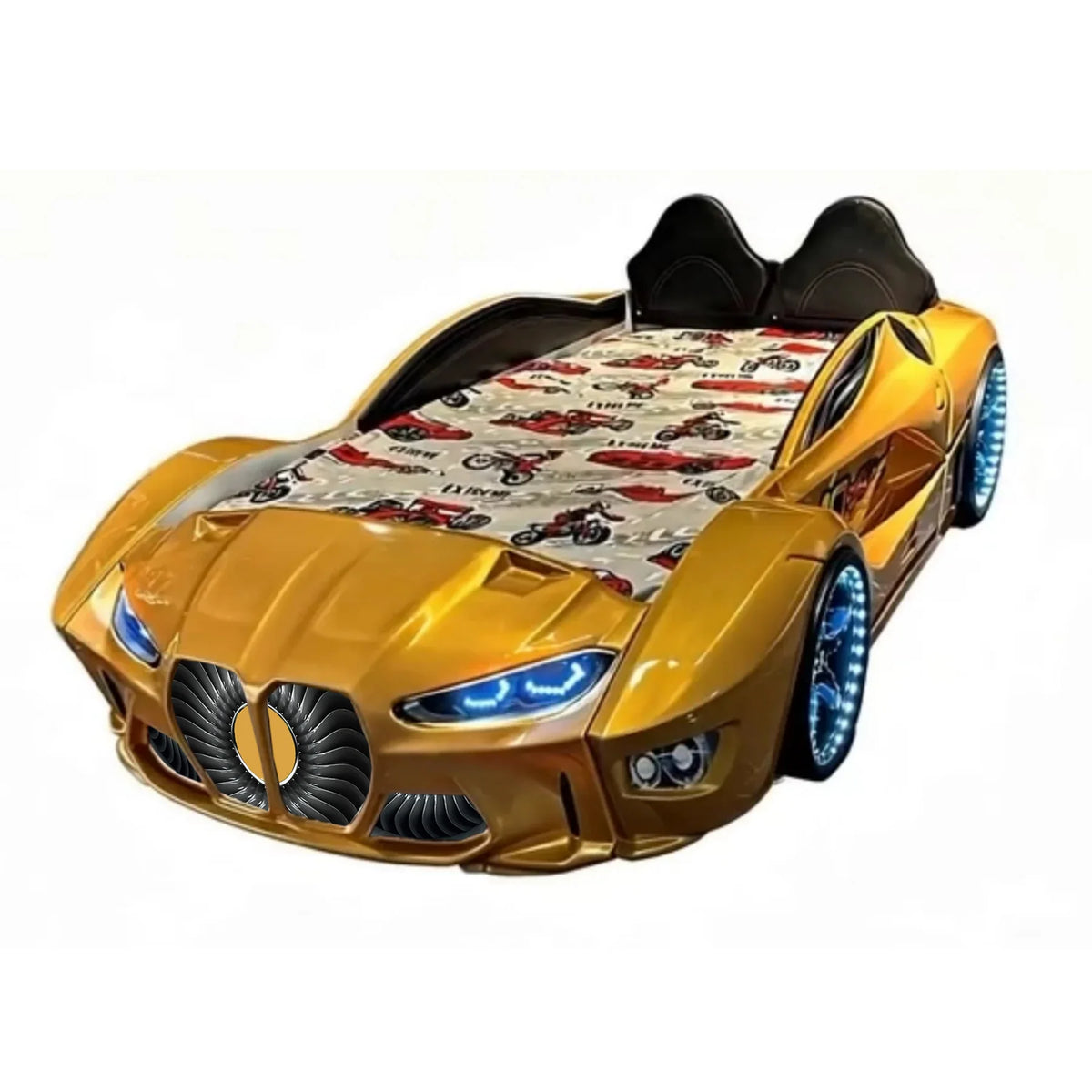 GTXR Super Twin Race Car Bed with LED Lights & Sound Effects Race Car Beds Race Car Beds Gold