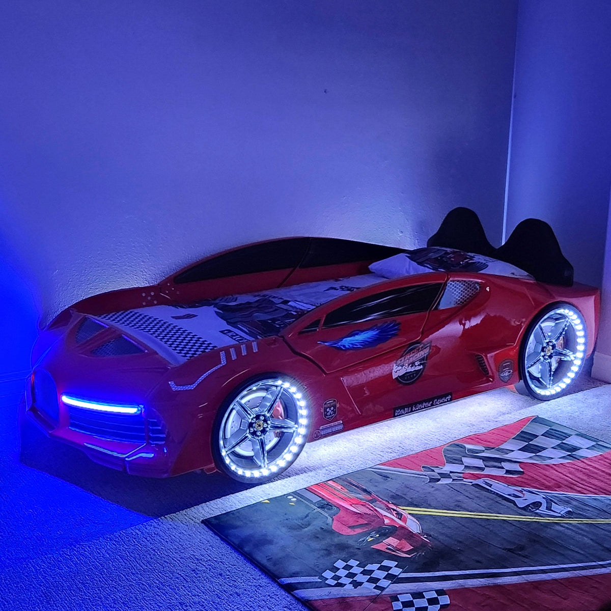 AERO EXTREME Twin Race Car Bed: Performance LED Lighting & Immersive Sound Technology