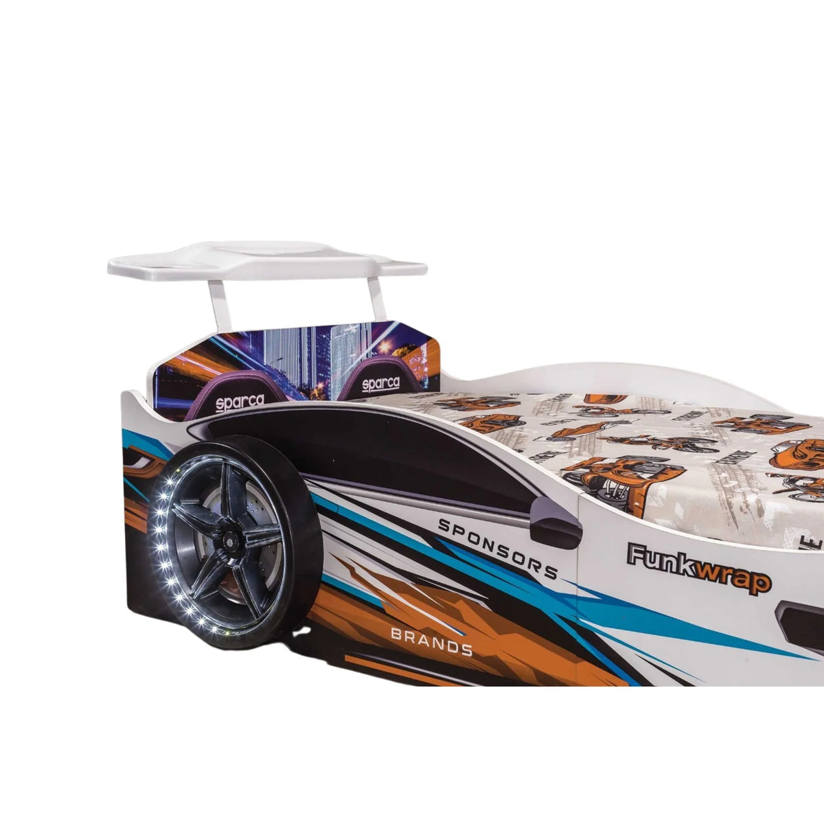 GTX Twin Size Race Car Bed: Immersive LED Illumination & Interactive Racing Sound FX