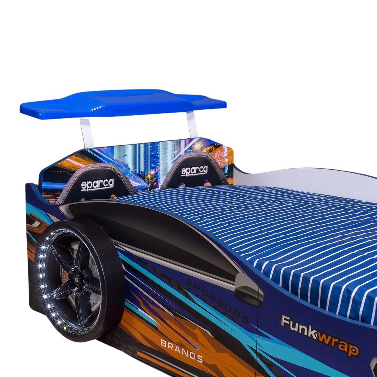 GTX Twin Size Race Car Bed: Immersive LED Illumination & Interactive Racing Sound FX