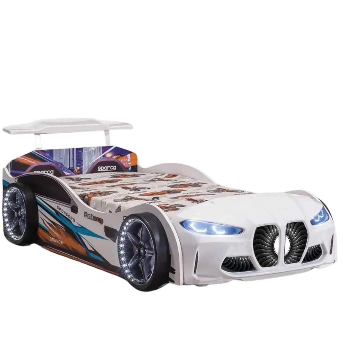 GTX Twin Size Race Car Bed: Immersive LED Illumination & Interactive Racing Sound FX