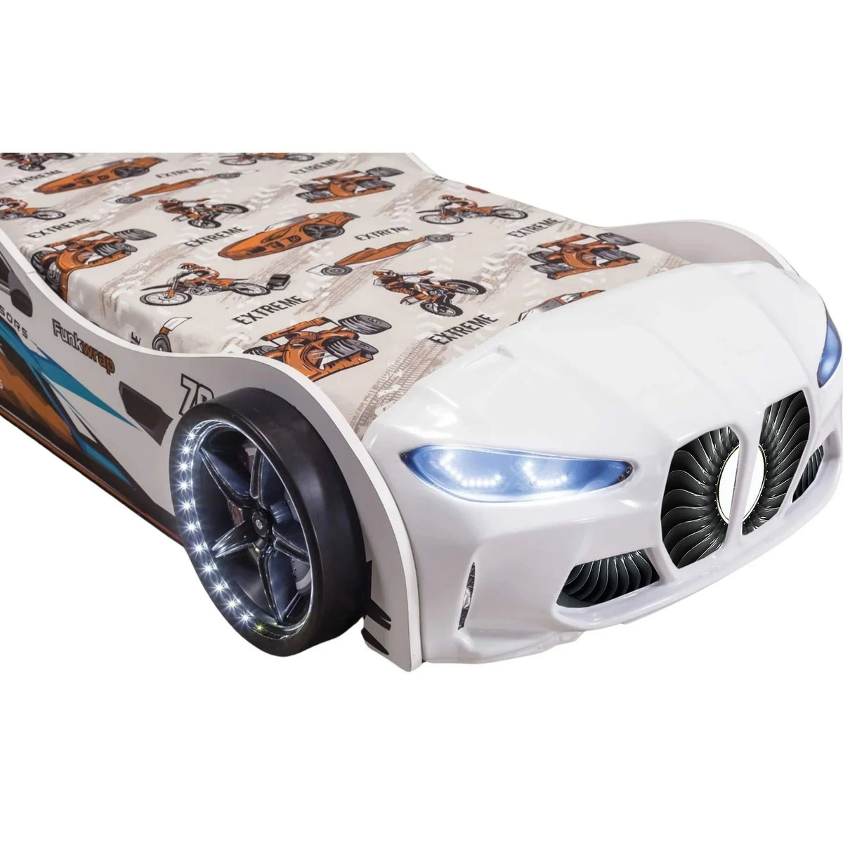 GTX Twin Size Race Car Bed: Immersive LED Illumination & Interactive Racing Sound FX