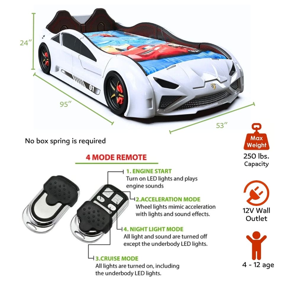 NITRO RX Twin Race Car Bed with LED Lights & Engine Sounds