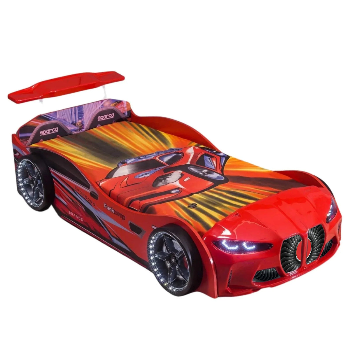 GTX Twin Size Race Car Bed: Immersive LED Illumination & Interactive Racing Sound FX