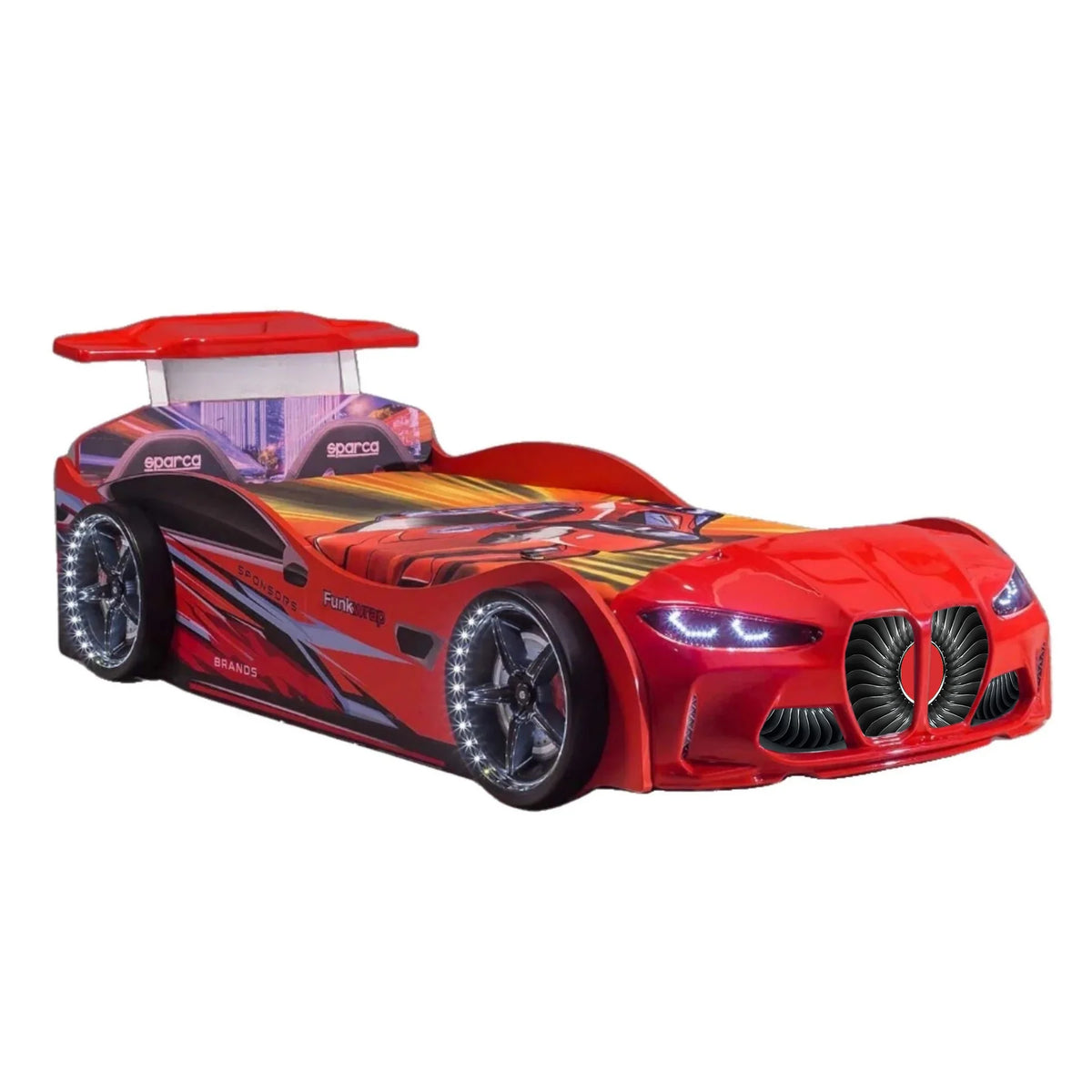 GTX Twin Size Race Car Bed: Immersive LED Illumination & Interactive Racing Sound FX