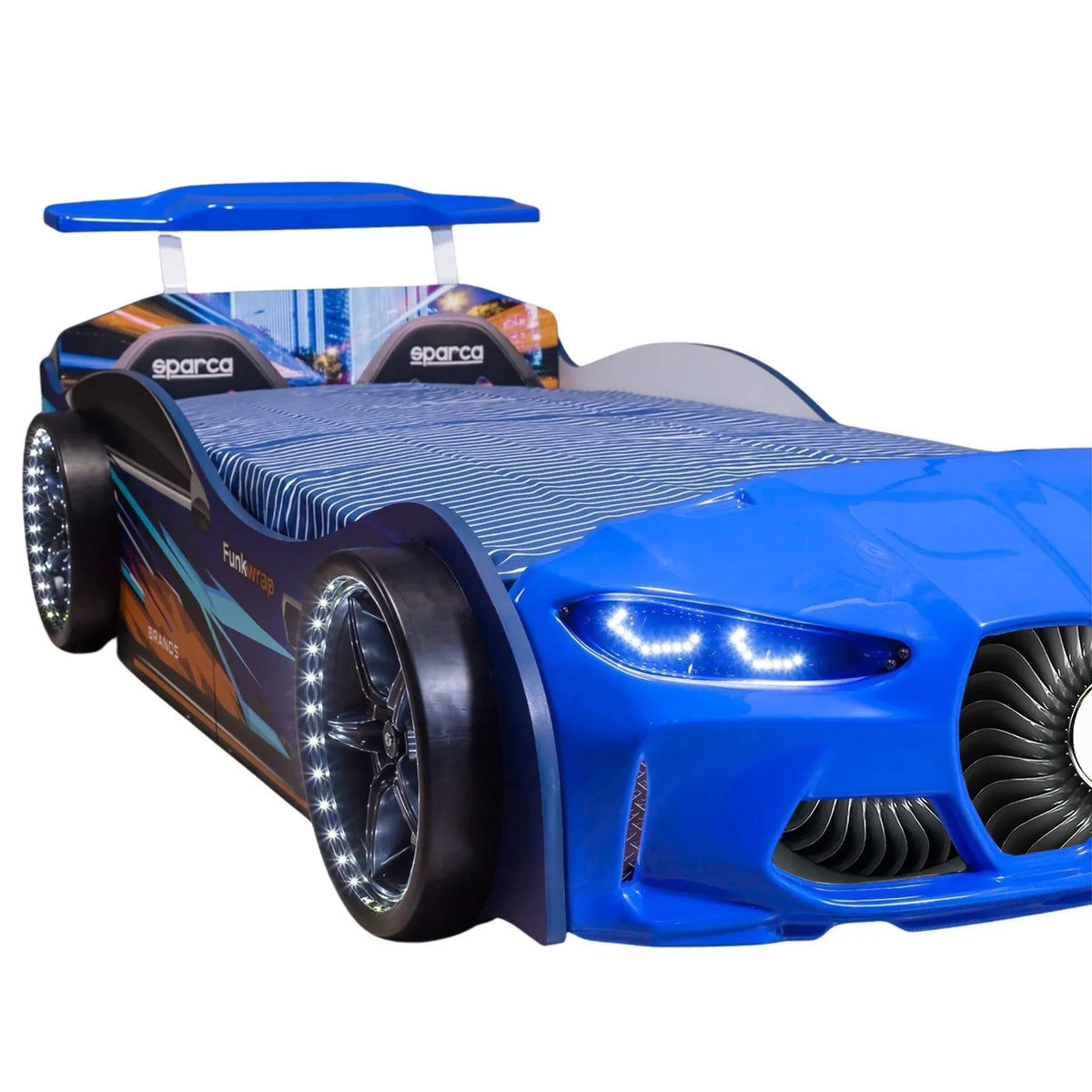GTX Twin Size Race Car Bed: Immersive LED Illumination & Interactive Racing Sound FX