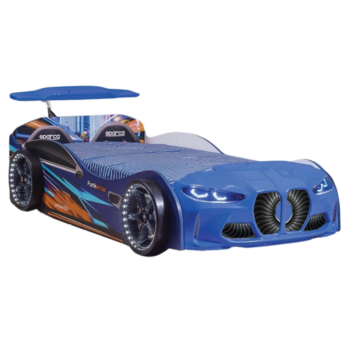 GTX Twin Size Race Car Bed: Immersive LED Illumination & Interactive Racing Sound FX