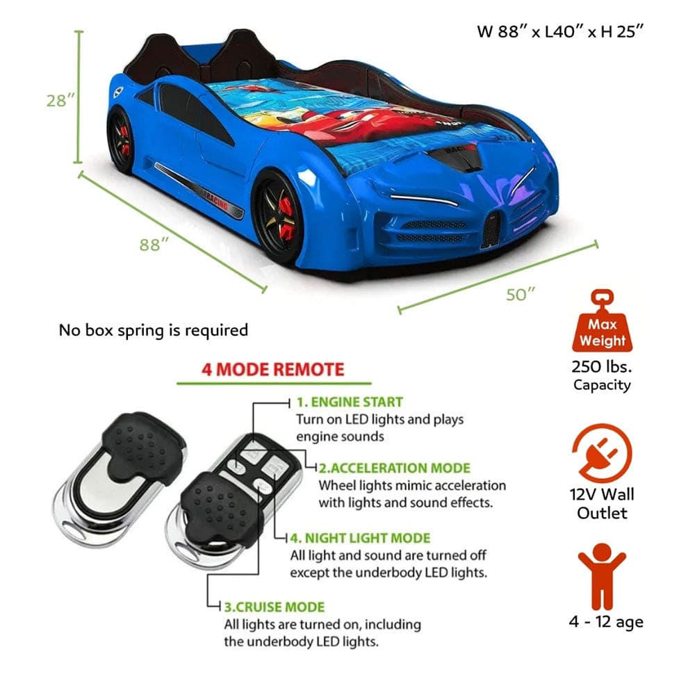 SPEEDY RX Twin Race Car Bed: Interactive LED Lighting & Realistic Engine Sound FX