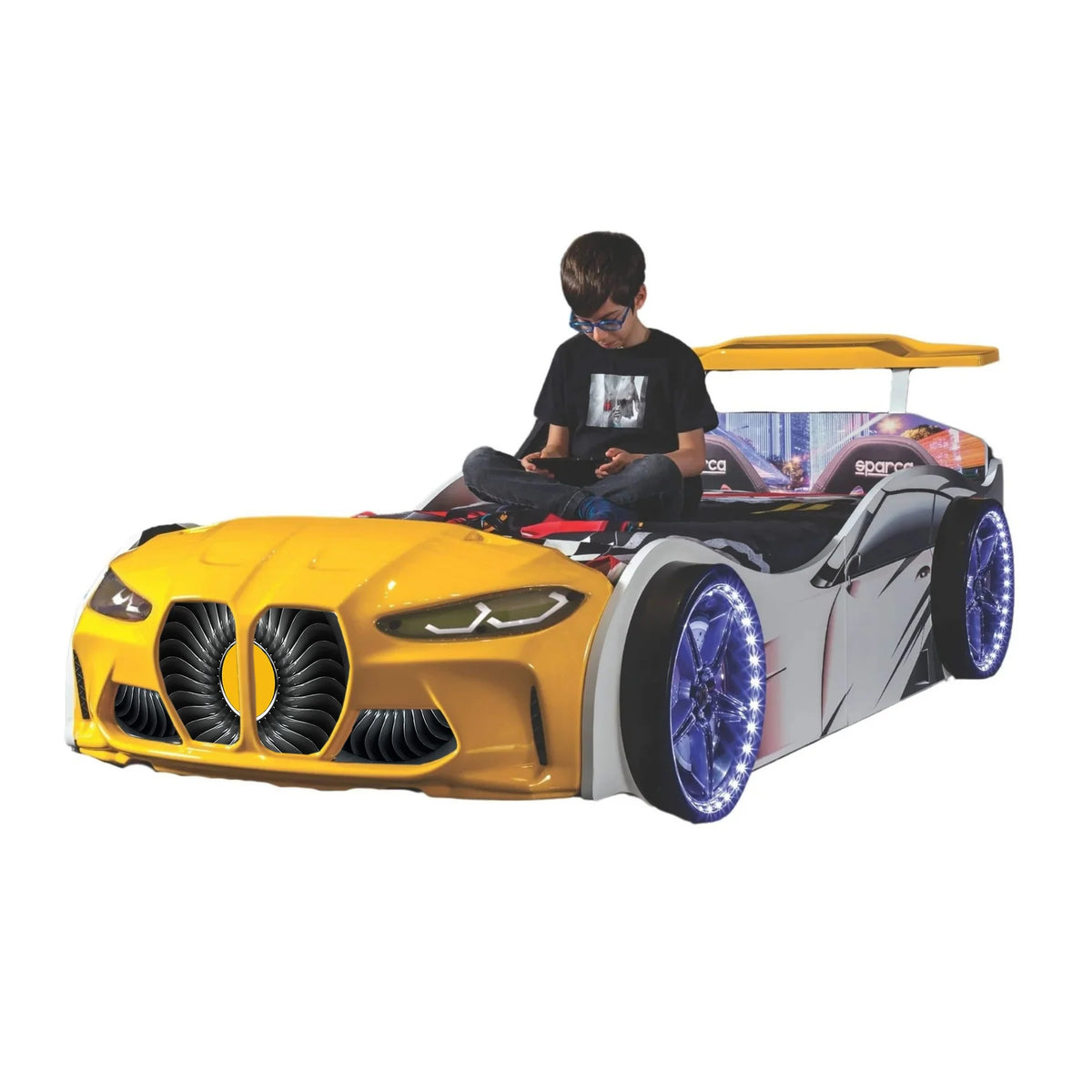 GTX Twin Size Race Car Bed: Immersive LED Illumination & Interactive Racing Sound FX