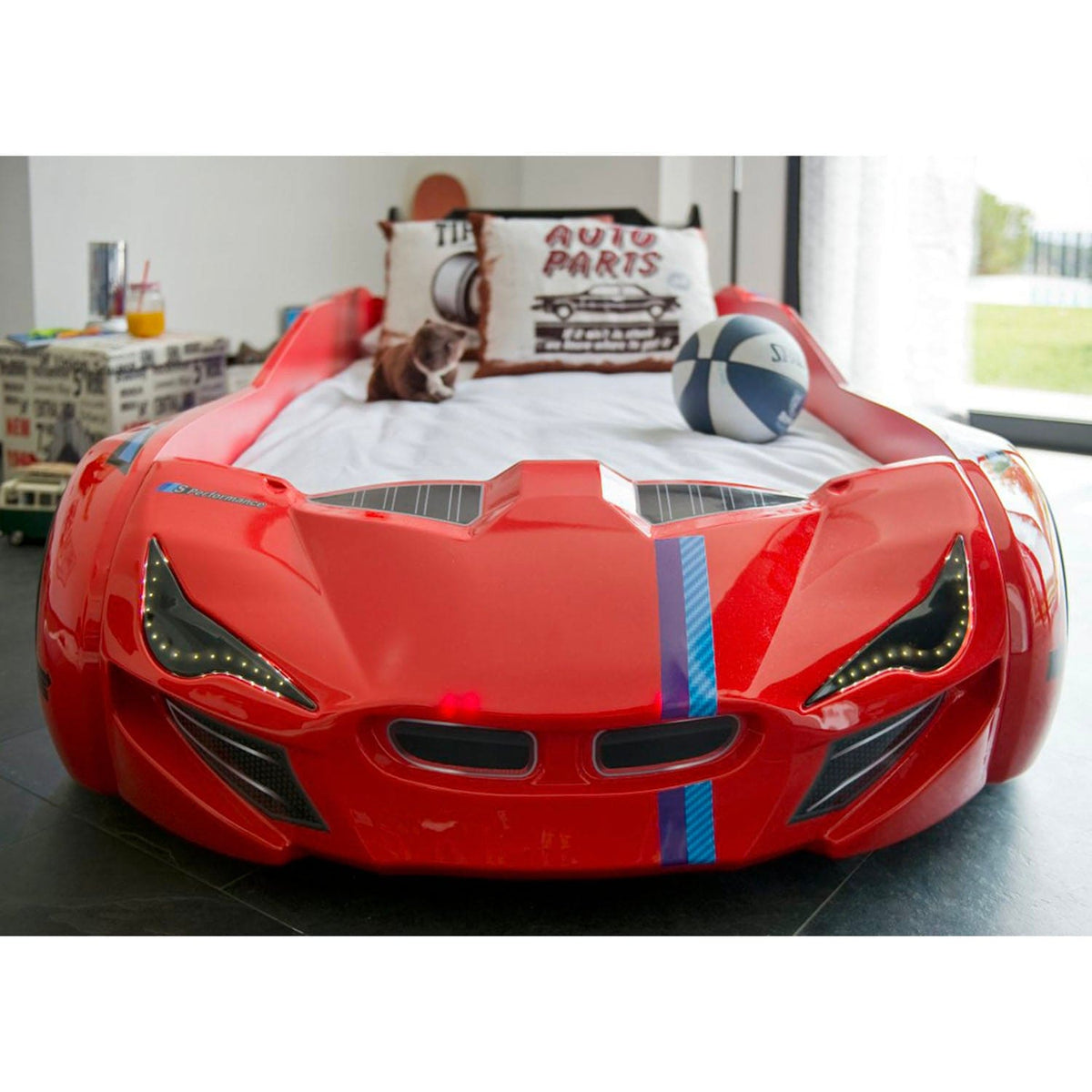 MNV1 Fulltime Race Car Bed with Remote LED Lights & Racing Sounds