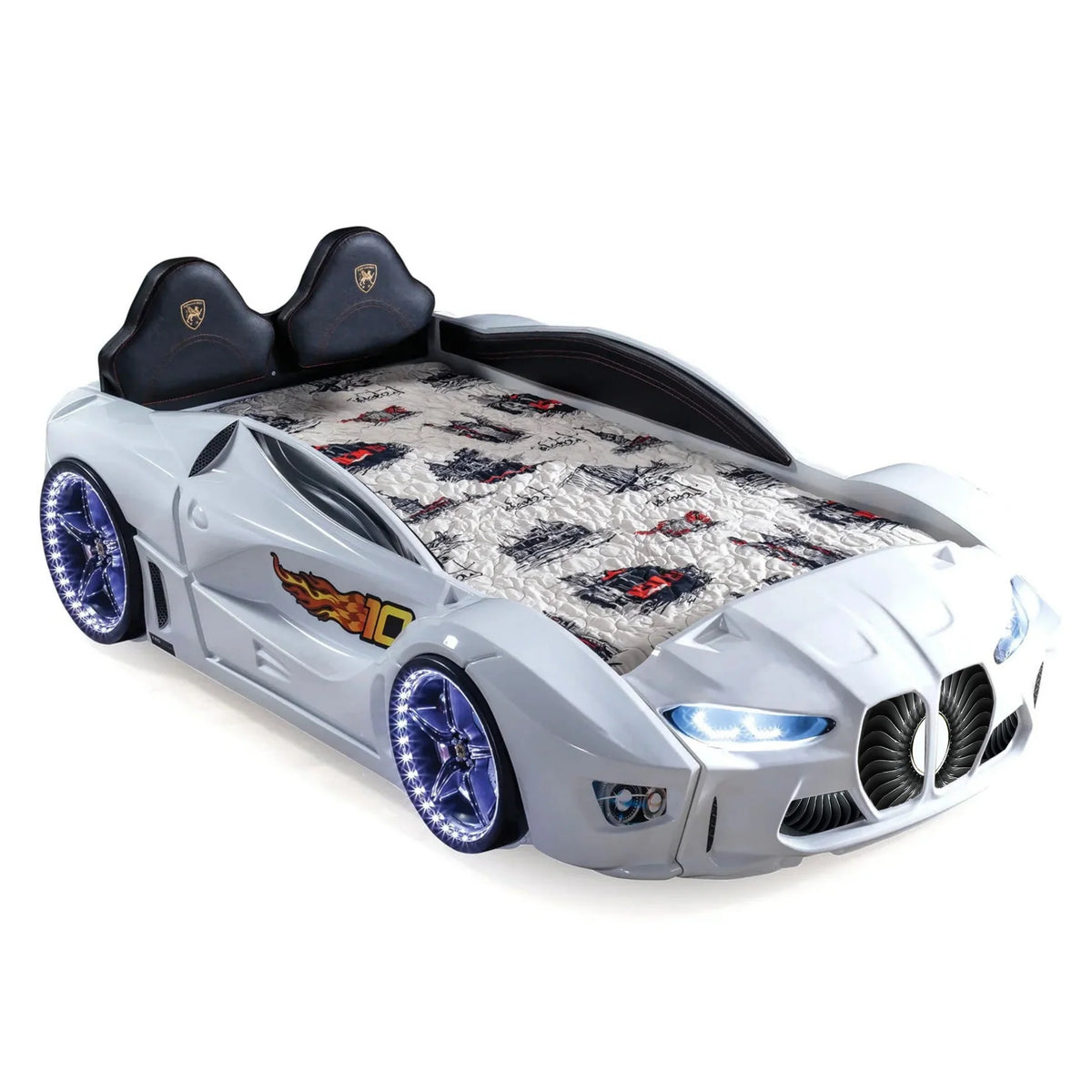GTXR Super Twin Race Car Bed with LED Lights & Sound Effects Race Car Beds Race Car Beds White
