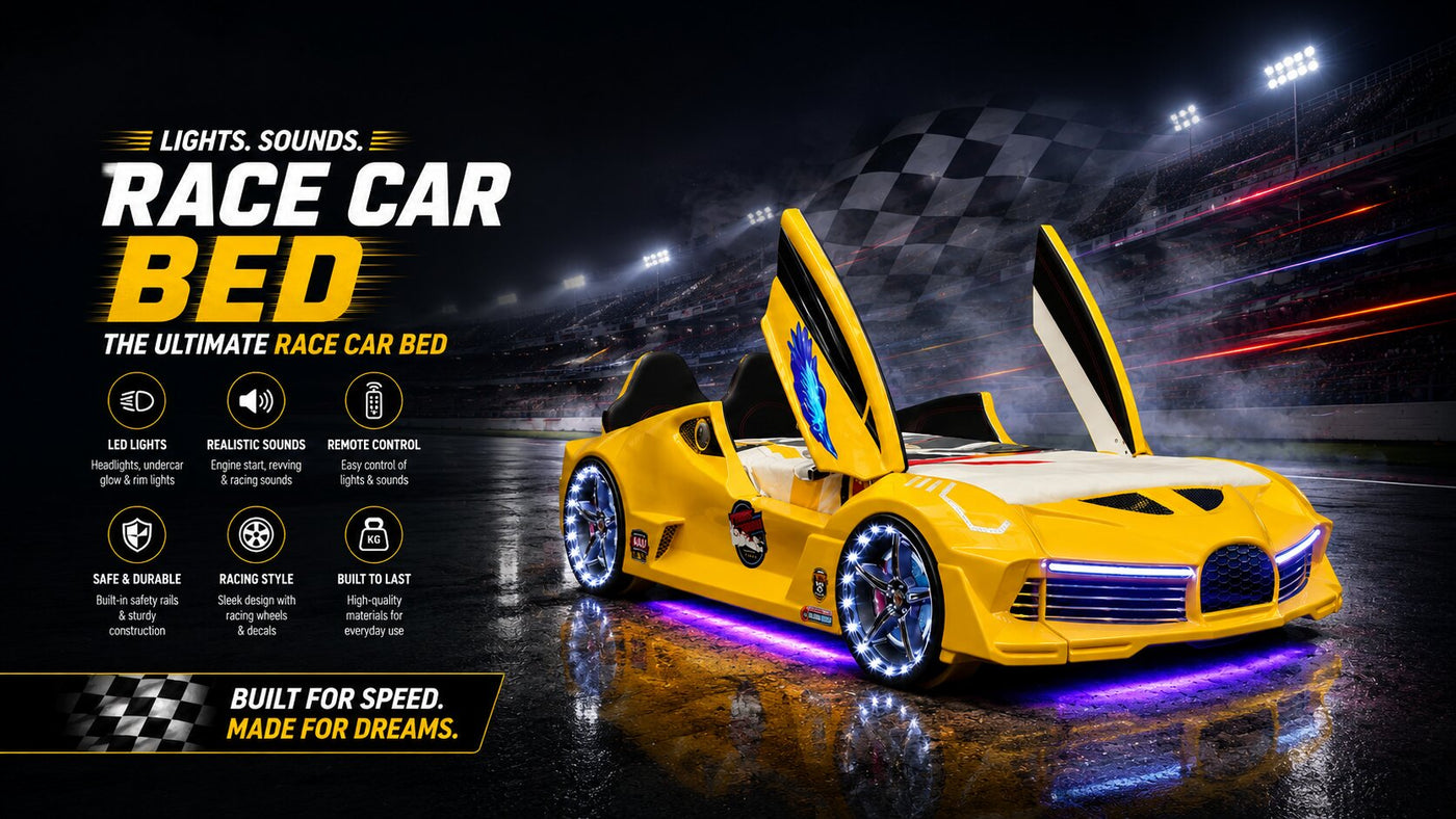 AERO EXTREME Twin Race Car Bed: Performance LED Lighting & Immersive Sound Technology