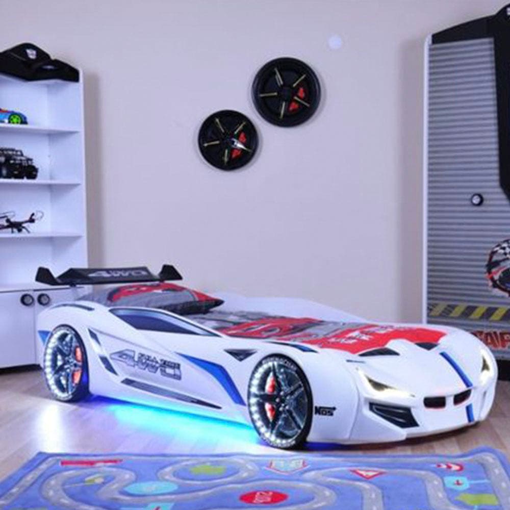 MNV1 Fulltime Race Car Bed with Remote LED Lights & Racing Sounds