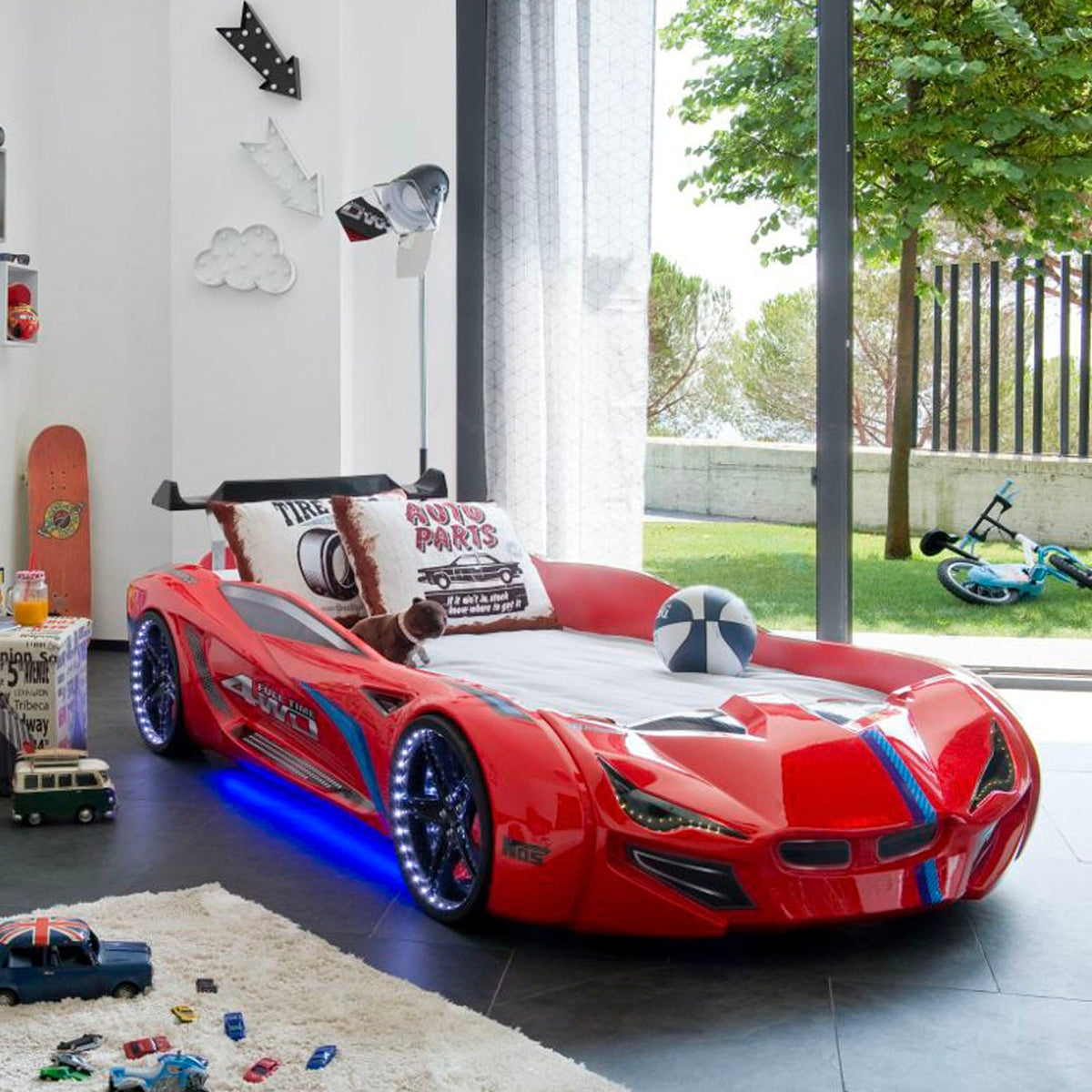 MNV1 Fulltime Race Car Bed with Remote LED Lights & Racing Sounds