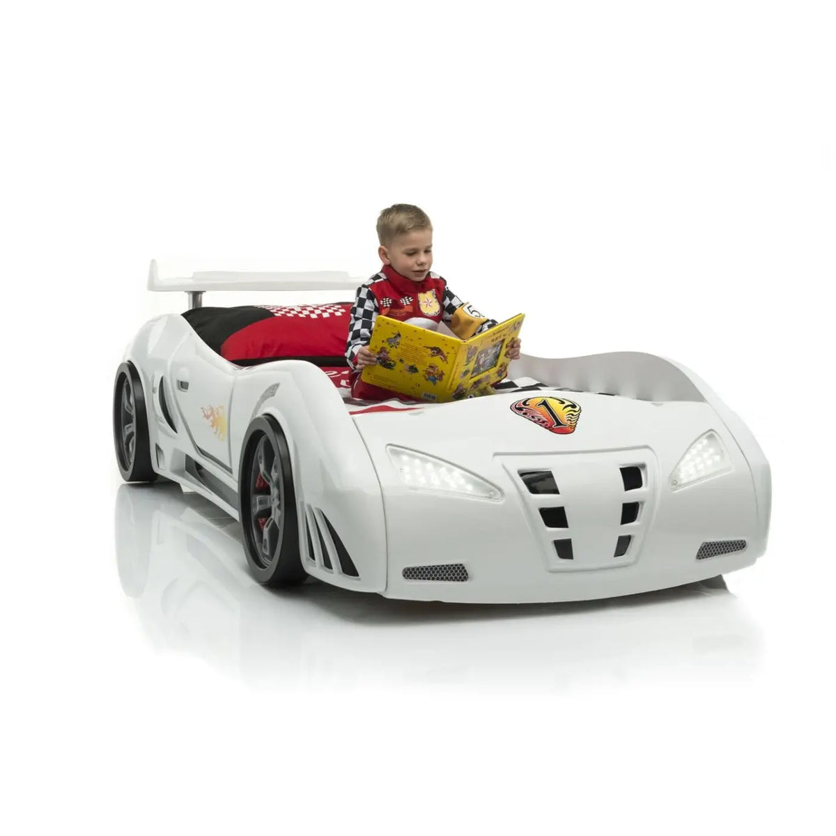 M3 INFINITI Twin Race Car Bed: Interactive Remote-Controlled LED Lights & Racing Sound FX