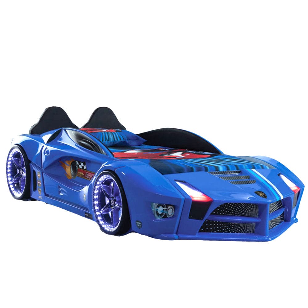 MOON Luxury Twin Race Car Bed with Remote-Controlled LED Lights