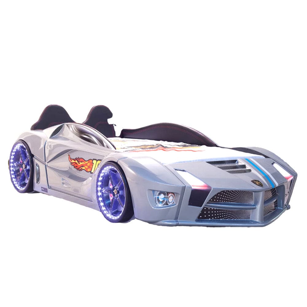 MOON Luxury Twin Race Car Bed with Remote-Controlled LED Lights