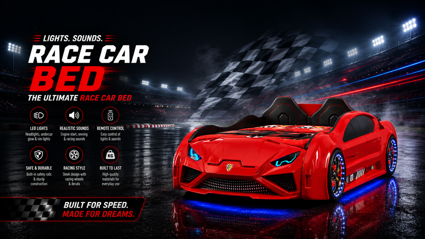NITRO RX Twin Race Car Bed: Interactive LED Lighting & Realistic Engine Sound FX