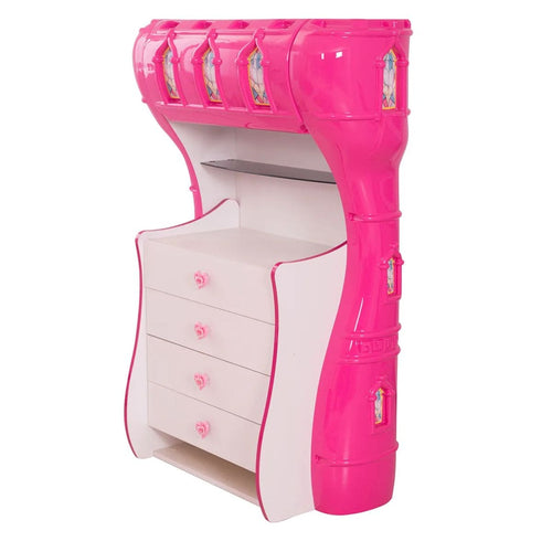 Pink Castle Kids Dresser: Elegant 4-Drawer Storage for a Royal Bedroom Transformation
