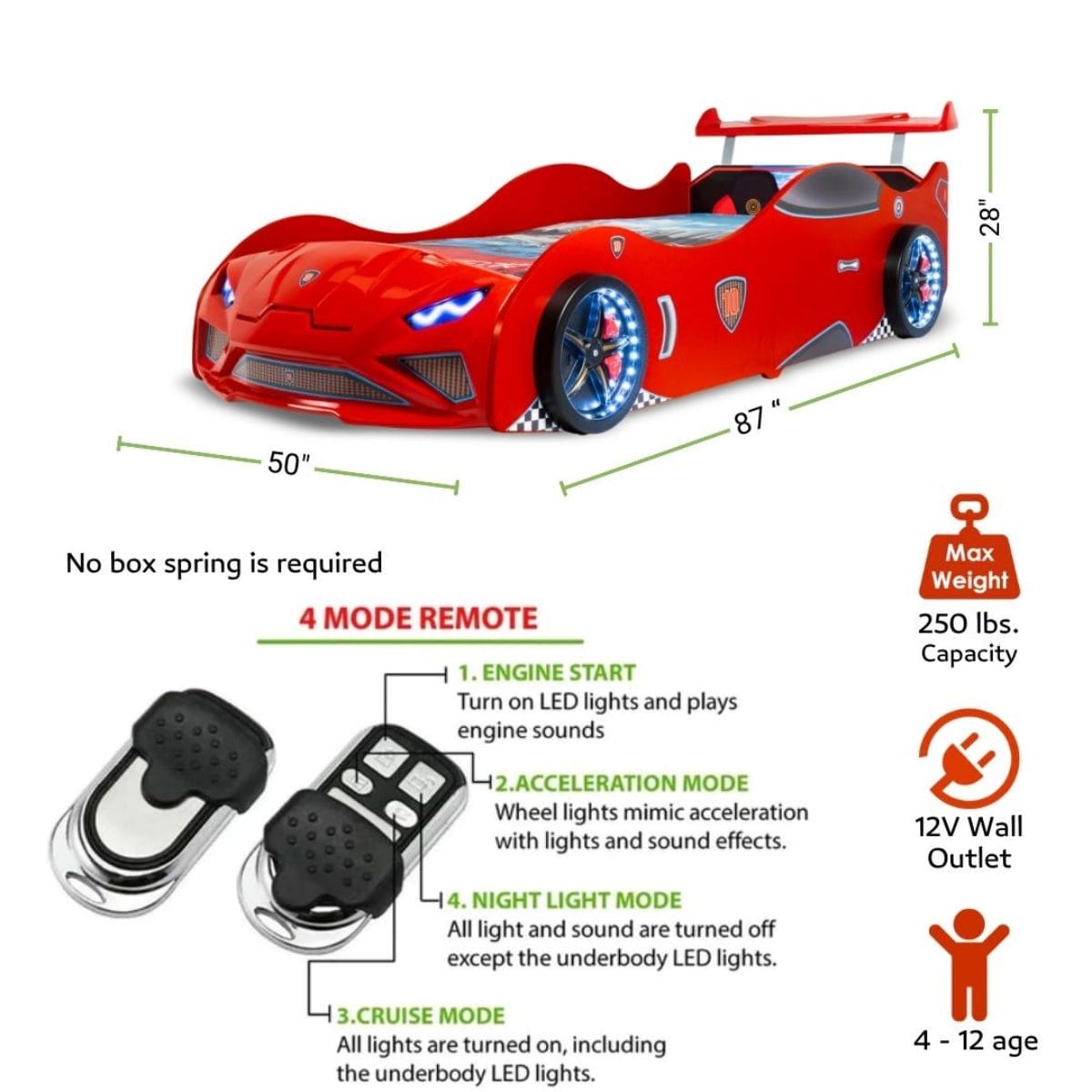 GT NITRO Twin Race Car Bed with LED Lights & Engine Sounds