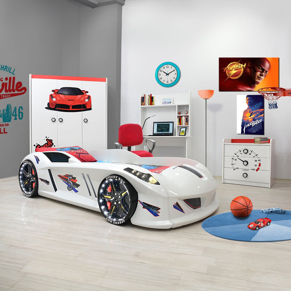 Racing Car Bed 6 colours, Childrens Bed with mattress (160x80cm) 4 Kids +  Pillow