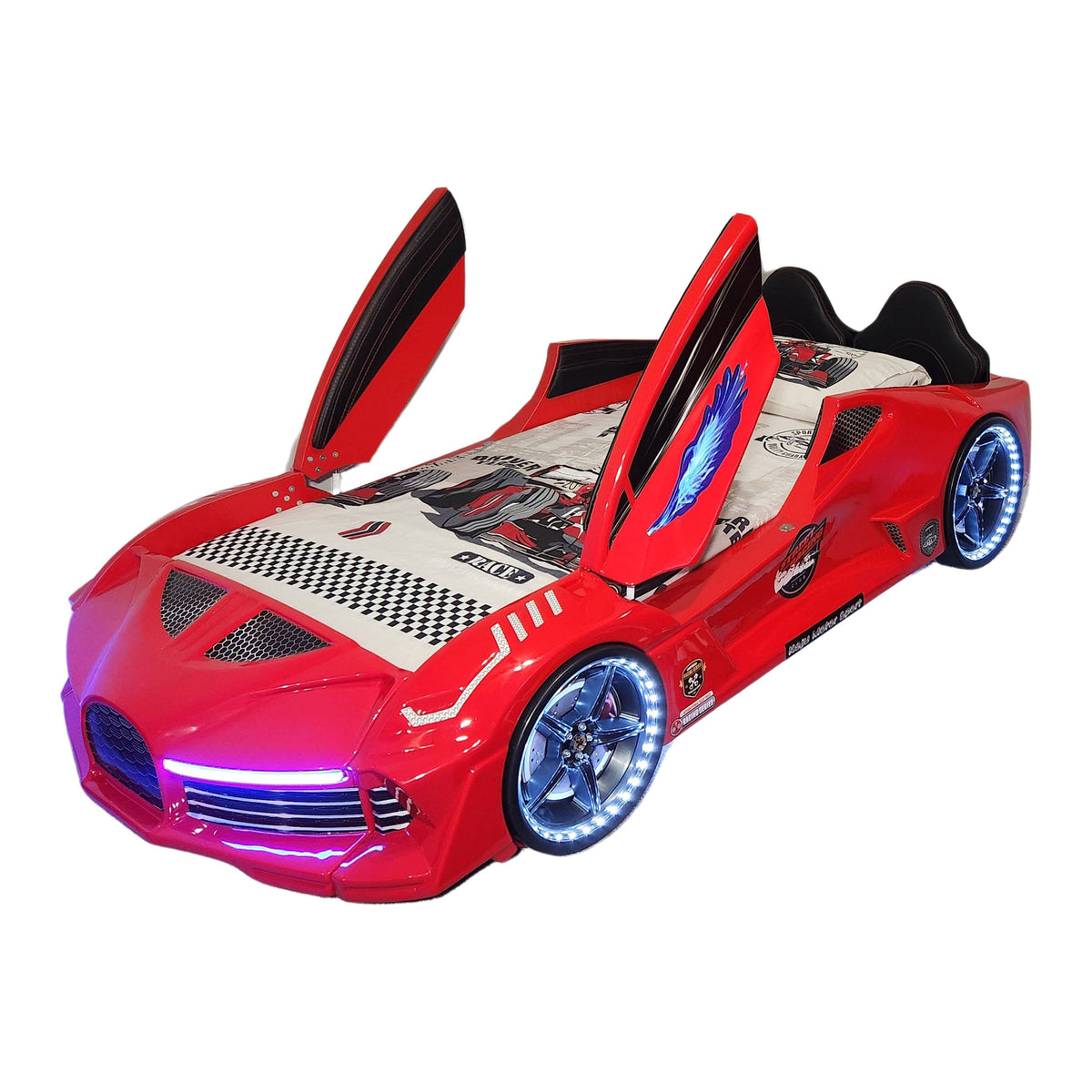 AERO EXTREME Twin Race Car Bed: Performance LED Lighting & Immersive Sound Technology