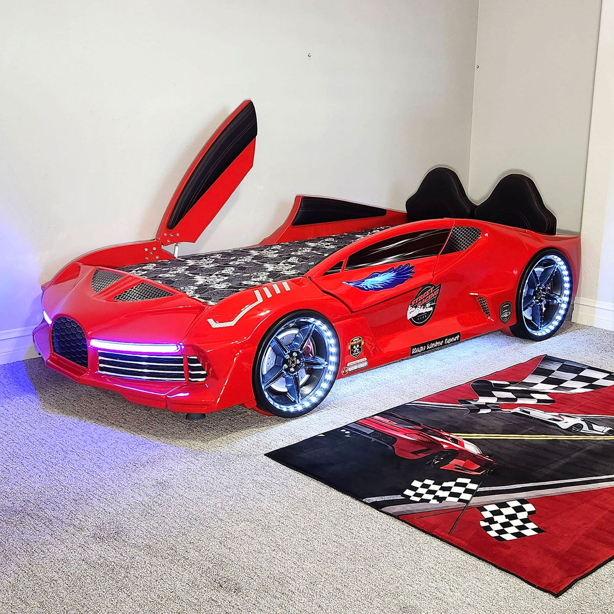AERO EXTREME Twin Race Car Bed: Performance LED Lighting & Immersive Sound Technology