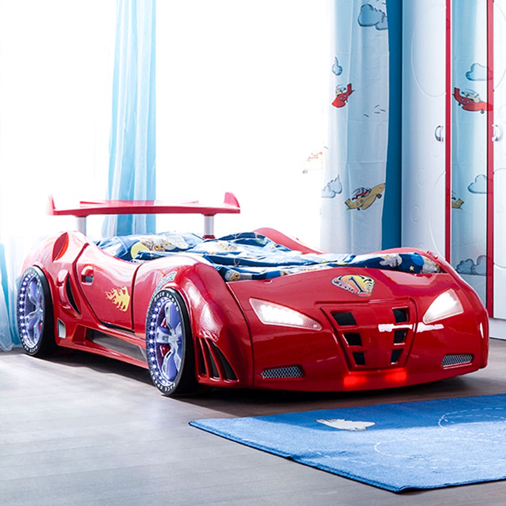 M3 INFINITI Twin Race Car Bed: Interactive Remote-Controlled LED Lights & Racing Sound FX