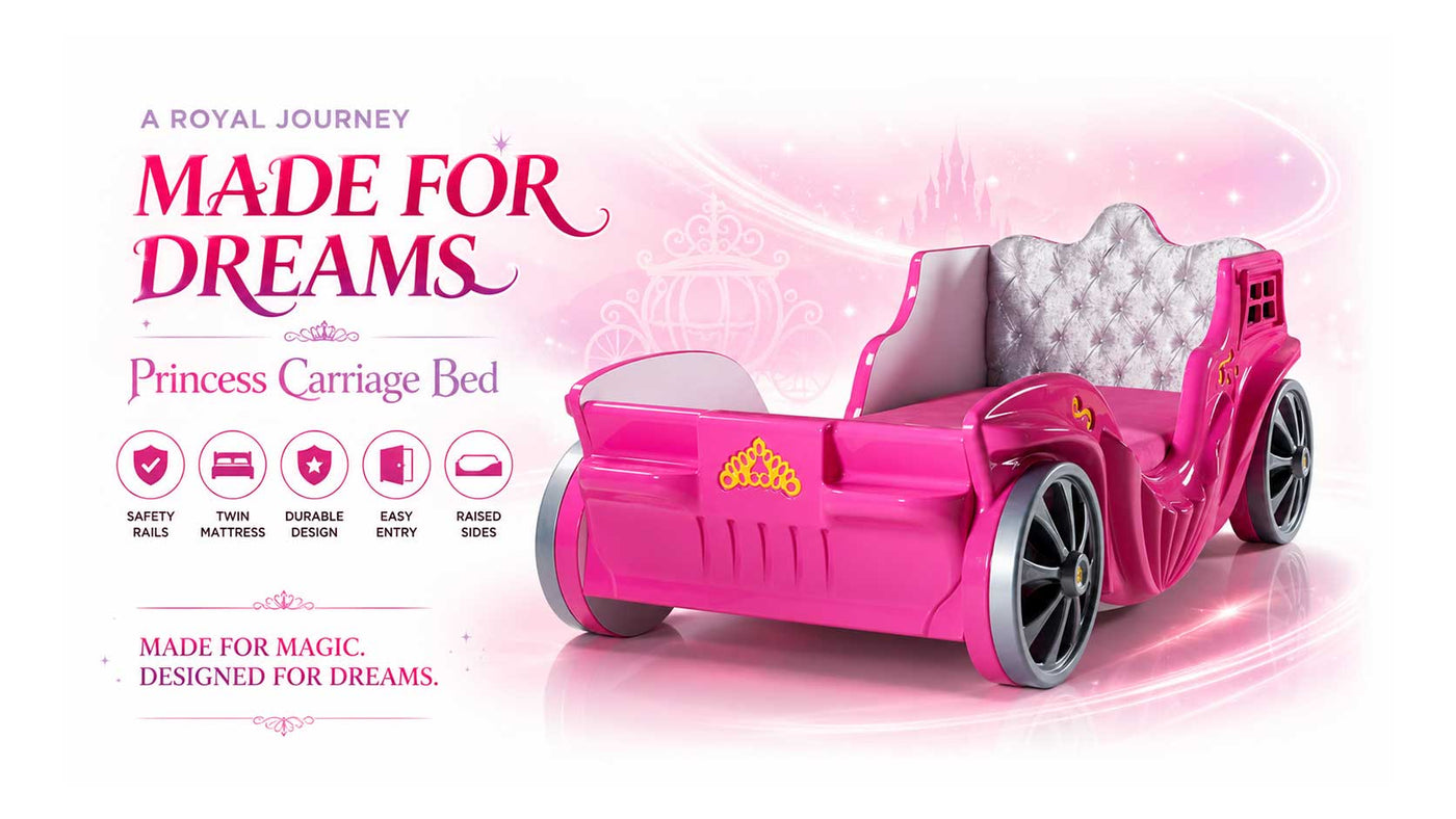 Princess Race Car Bed for Girls | LED Lights & Sound Effects
