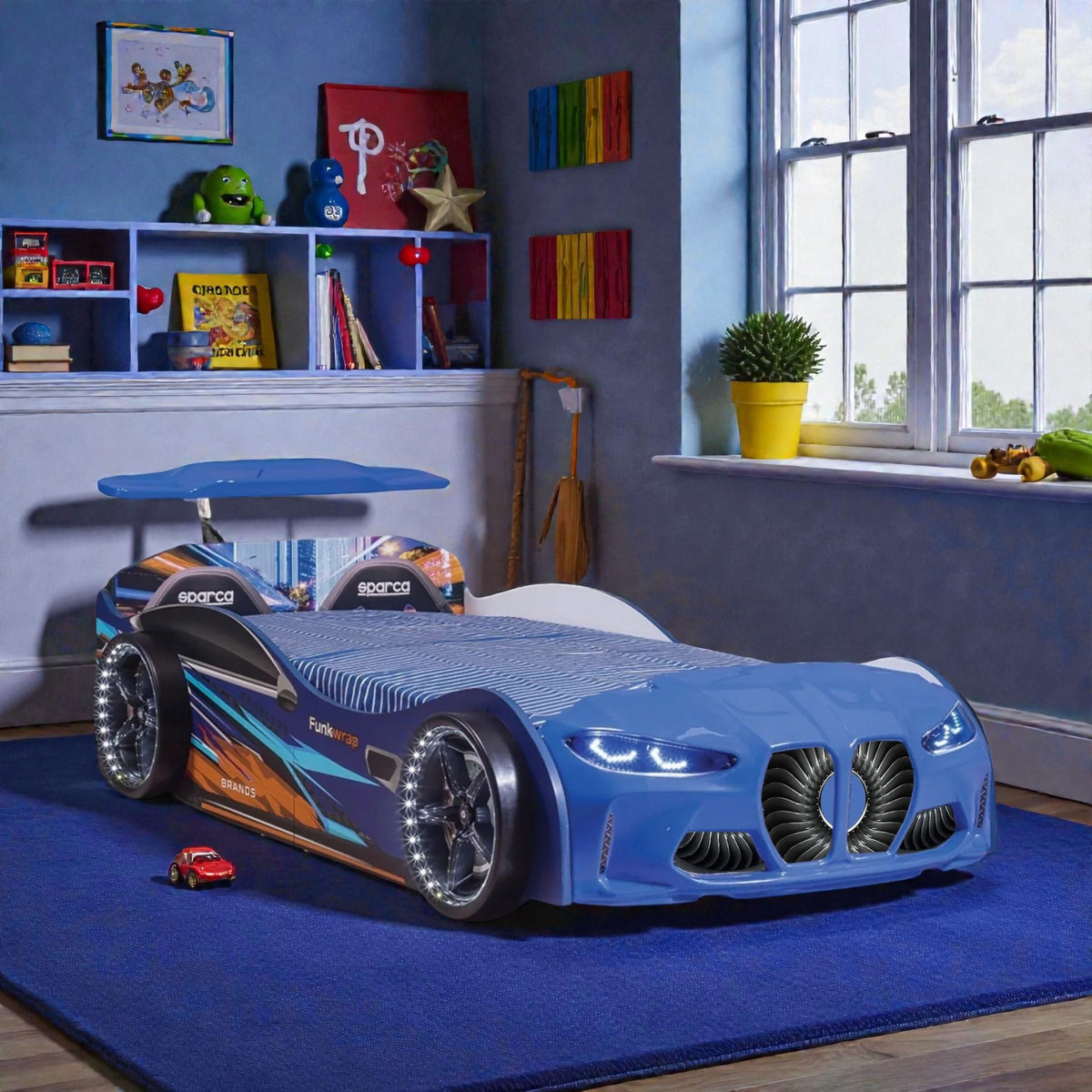 GTX Twin Size Race Car Bed: Immersive LED Illumination & Interactive Racing Sound FX