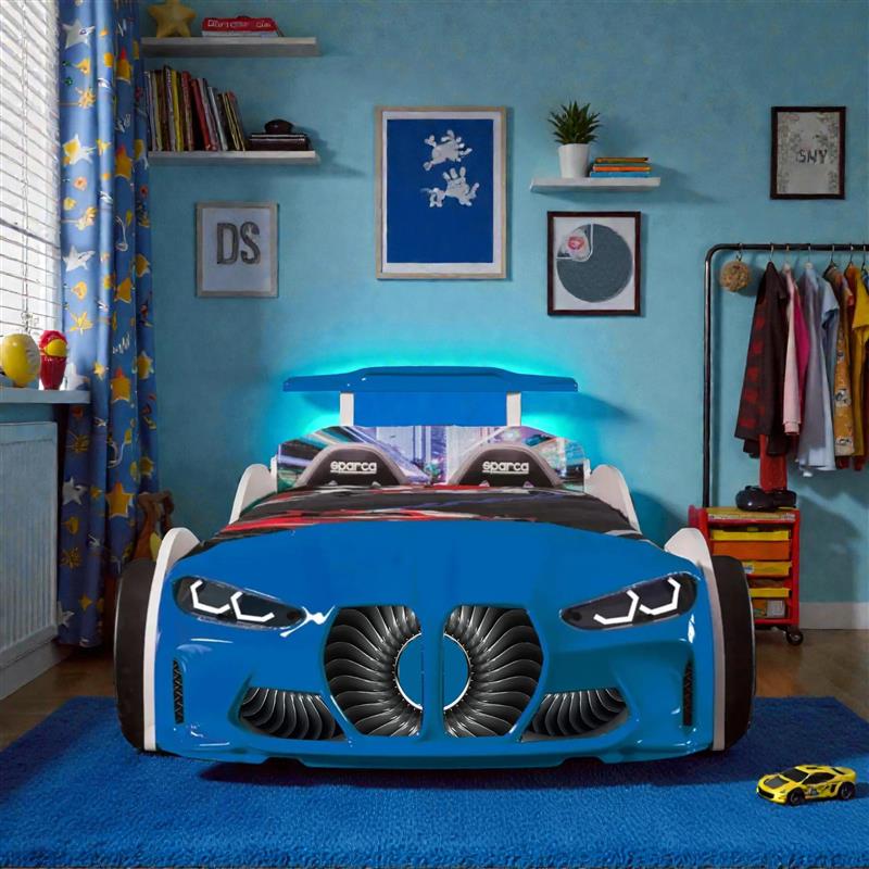 GTX Twin Size Race Car Bed: Immersive LED Illumination & Interactive Racing Sound FX
