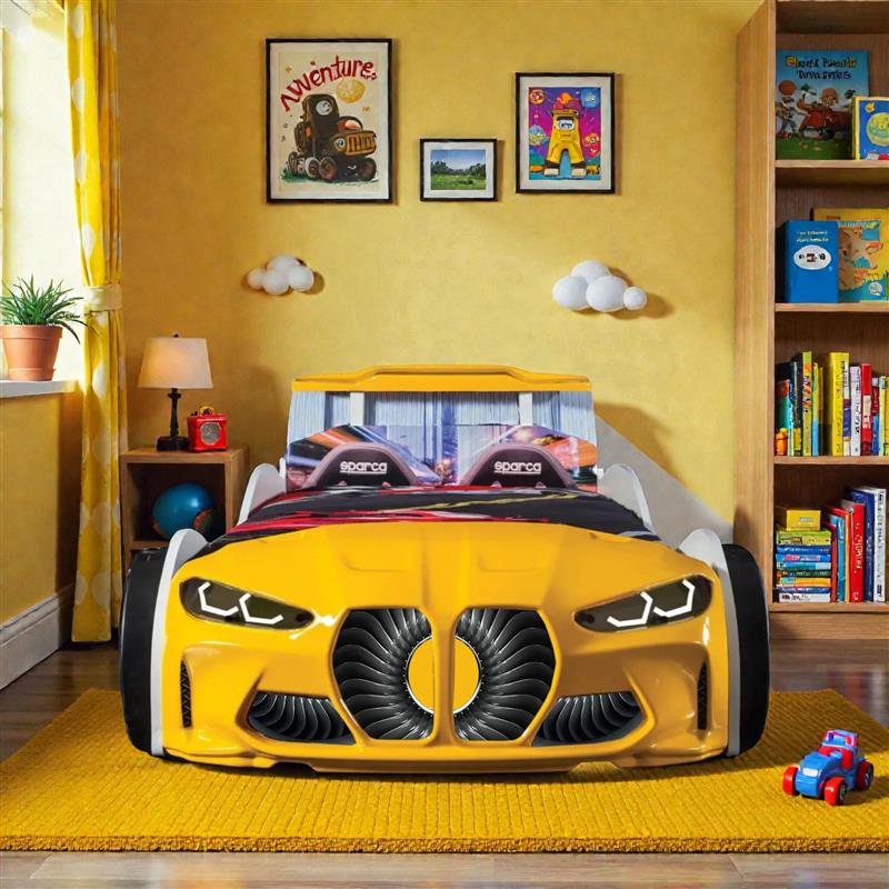 GTX Twin Size Race Car Bed: Immersive LED Illumination & Interactive Racing Sound FX