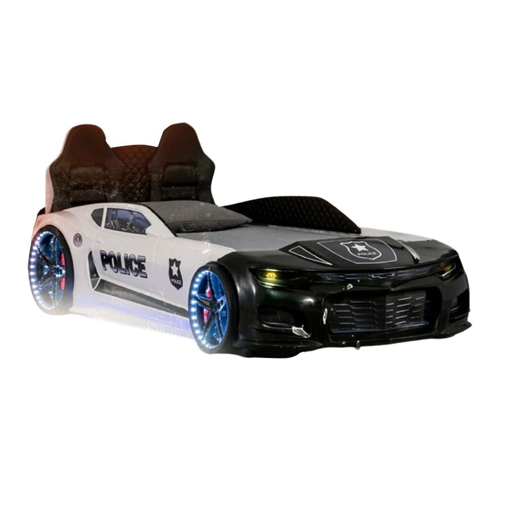 POLICE CHAMPION Race Car Bed with Siren Lights, Intercom & Bluetooth