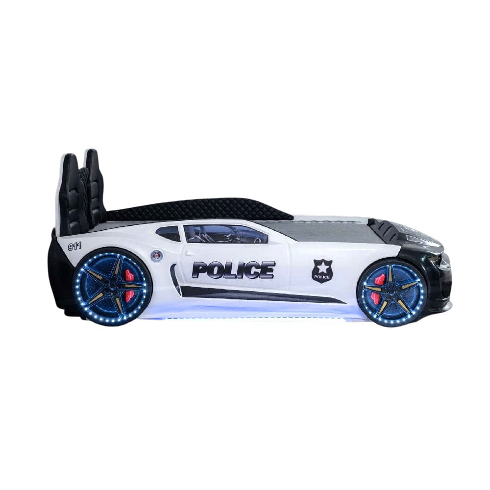 POLICE CHAMPION Race Car Bed with Siren Lights, Intercom & Bluetooth