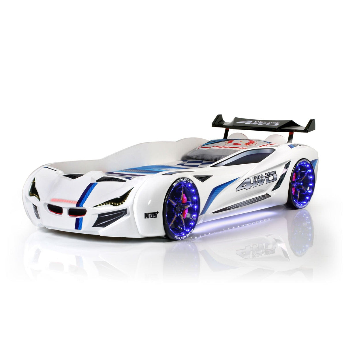 MNV1 Fulltime Race Car Bed with Remote LED Lights & Racing Sounds