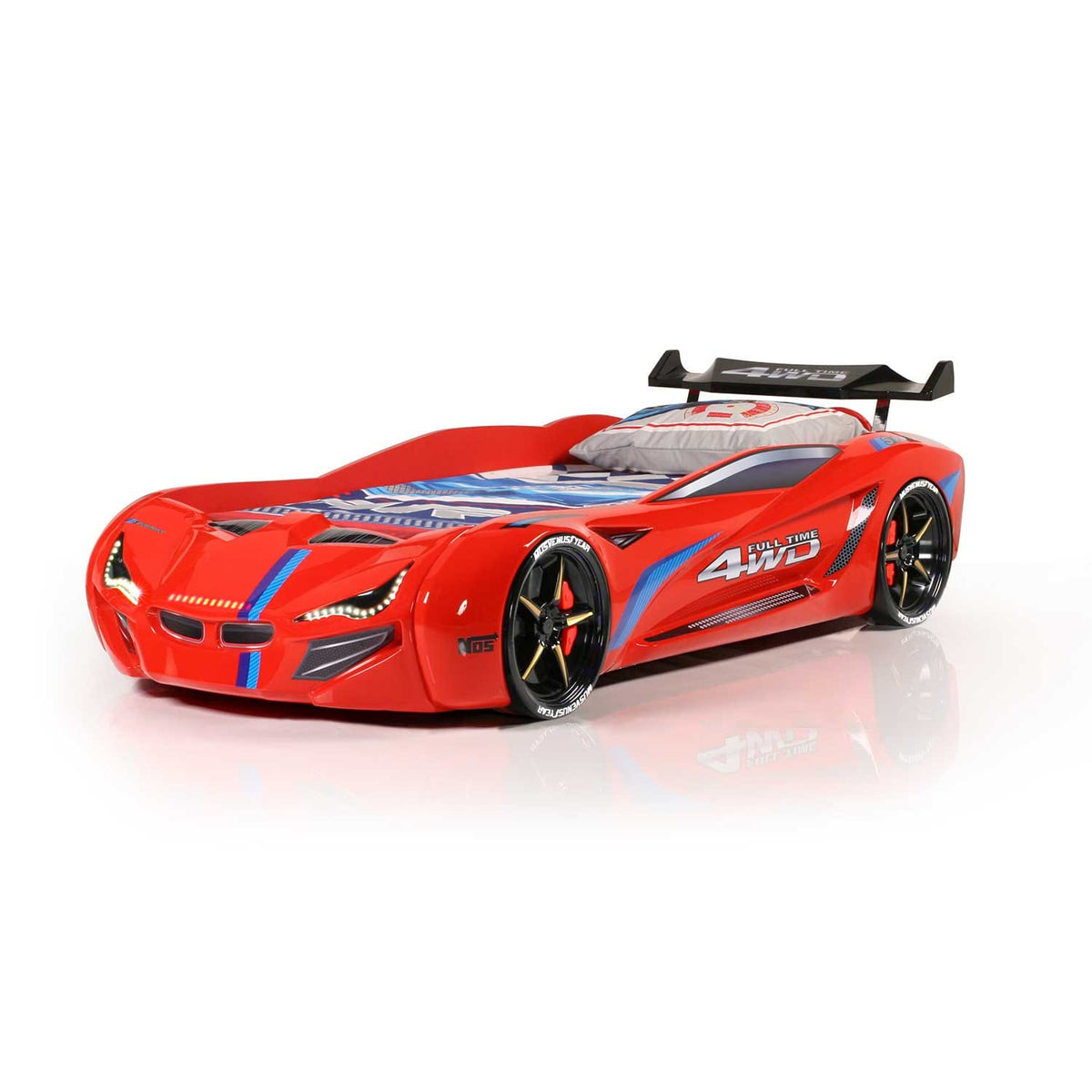 MNV1 Fulltime Race Car Bed with Remote LED Lights & Racing Sounds