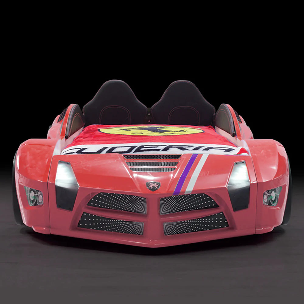 MOON Luxury Twin Race Car Bed with Remote-Controlled LED Lights