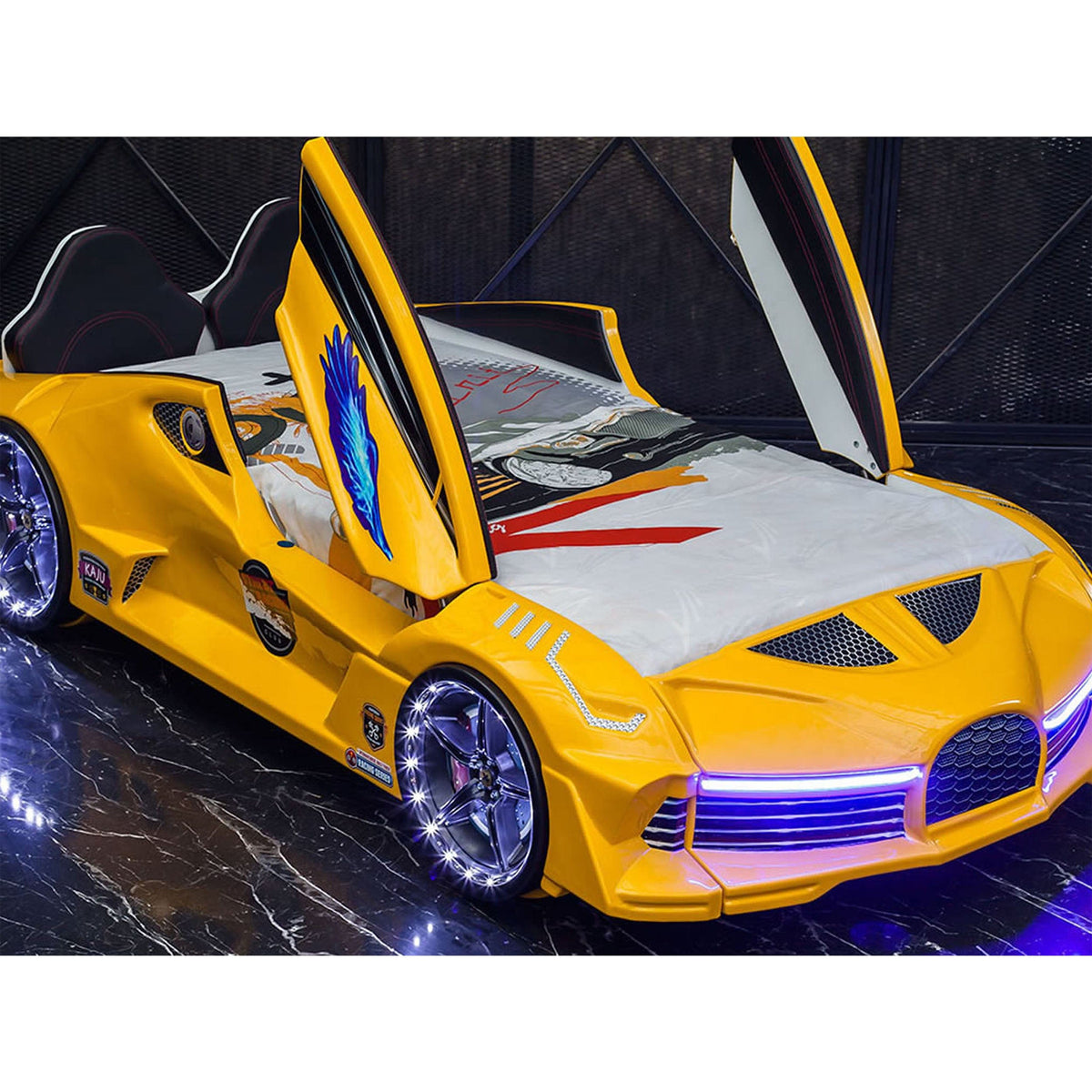 AERO EXTREME Twin Race Car Bed: Performance LED Lighting & Immersive Sound Technology